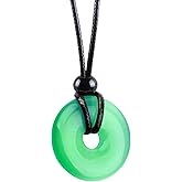 Crystal Necklace - Cool Lucky Donut Pendants - Good Karma Jewelry - Cute Simulated Cats Eye Circles - Spiritual Protection and Positive Energy Amulets - Good Luck Charms - Magic Vibes Talismans