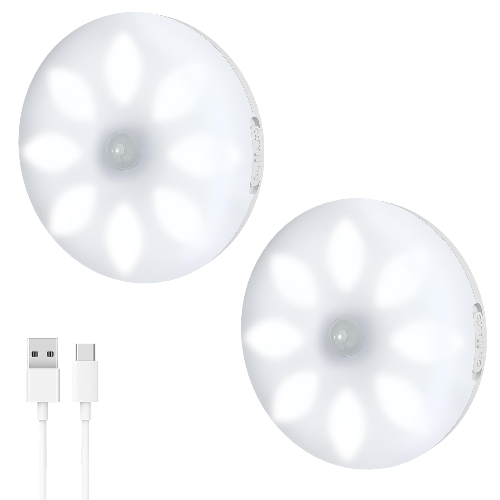 VCY Motion Sensor Cupboard Lights, Wireless Magnetic LED Under Cabinet Lighting with USB Charging, 8 LEDs 3500K Warm White for Kitchen Wardrobe Cupboard (2025 New Version) 2Packs