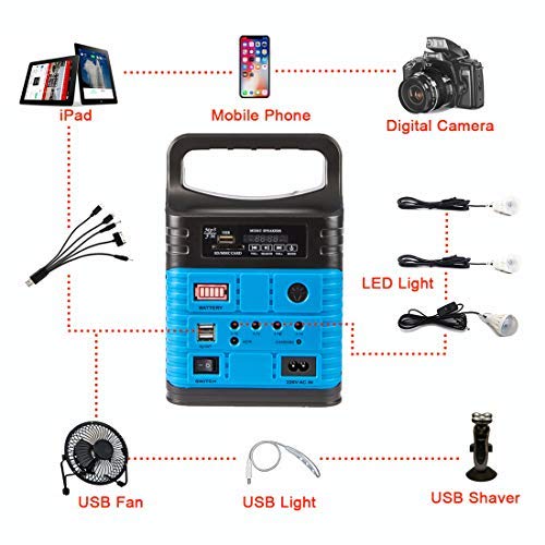 UPEOR Solar Generator Lighting System Portable Solar Power Generator Kit for Emergency Power Supply,Home & Outdoor Camping,Including MP3&FM Radio,Solar Panel,3 Sets LED Lights (Blue)