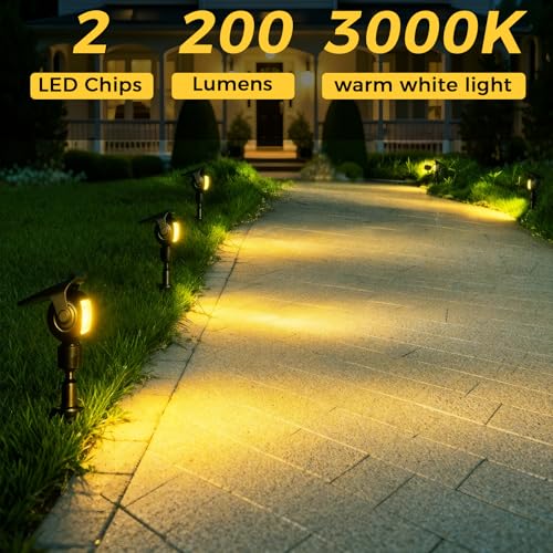 MEEKBOS Luces Solares LED Exterior para Jardín con Estaca, 3000K Luz Cálida, Sensor Crepuscular, IP65 Impermeables, Lámparas Solar para Camino, Patio, Césped y Paisajismo, Pack de 6