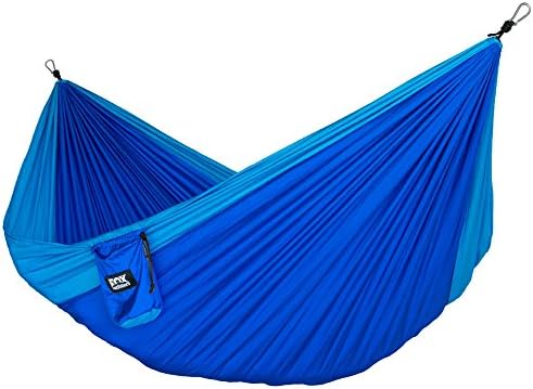 Fox Outfitters Neolite Double Camping Hammock - Lightweight Portable Nylon Parachute Hammock Backpacking, Travel, Beach, Yard. Hammock Straps & Steel Carabiners Included