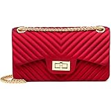 Women Fashion Shoulder Bag Jelly Clutch Handbag Quilted Crossbody Bag with Chain - Red