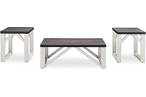 Signature Design by Ashley Dorrinson Farmhouse Table Set for Living Room, Set of 3, Dark Brown & White