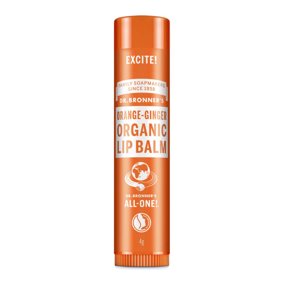 Dr Bronner's Orange Ginger Lip Balm, Made with Organic Oils and No Synthetic Ingredients. Used for Lips, Dry Hands, Cuticles and Chapped Chins, Certified Fair Trade, 4g Bar — image 1