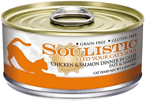 Soulistic Pate &amp; Shreds Chicken &amp; Salmon Dinner Adult Canned Cat Food in Gelee, 5.5 oz, Case of 8, 8 X 5.5 OZ