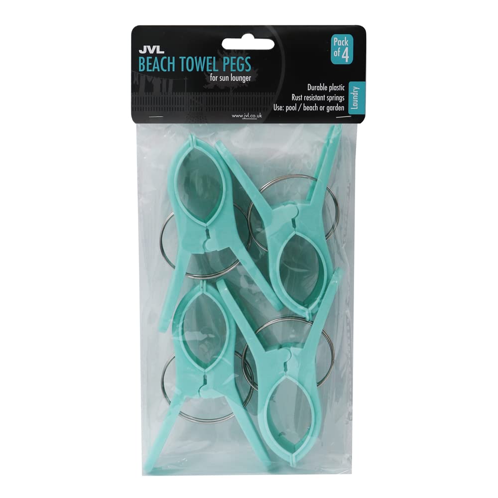 JVL Large Clamp Clip Beach Towel Pegs, Pack of 4, Aqua,One Size,19-273AQ