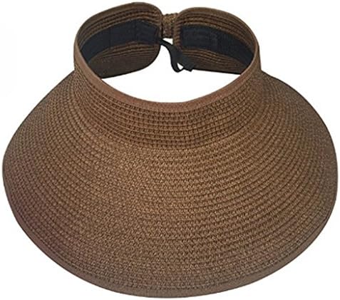 Straw Sun Visor for Women Kids,Roll-up Wide Brim UPF 50+ Beach Travel Sun Hats Cap (S, Coffee)