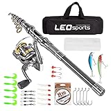 Leo Telescopic Fishing Rod Reel Combos Full Kits Carrier Bag Carbon Fiber Fishing Pole Travel Saltwater Freshwater Fishing