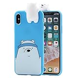iPhone X Case, Umiko(TM) 3D Cartoon Animals Super Cute Funny We Bare Bears Ice Polar Bear Soft Silicone Case Skin for Apple iPhone X iPhone 10 (2017) Kid, Blue