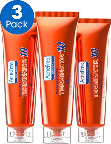 AcneFree Terminator 10 Acne Spot Treatment with Benzoyl Peroxide 10% Maximum Strength Acne Cream Treatment, 1 Ounce - Pack Of 3