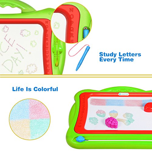 Magnetic Drawing Board, Geekper Green Erasable Colorful Magna Doodle Drawing Board Toys for Kids Writing Sketching Pad, with 5 Shape Stamps