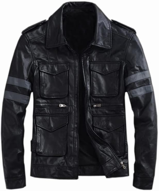 ジャケット・アウター BIOHAZARD6 Leon S Kennedy Leather Jacket Men's Black Resident RE6 Evil Leon S Kennedy Leather Jacket