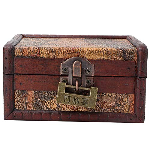 Vintage Wooden Jewelry Storage Box Decorative Treasure Storage BoxHztyyier 4.7 x 3.1 x 2.5in Treasure Chest for Gift Box, Cards Collection Ornaments