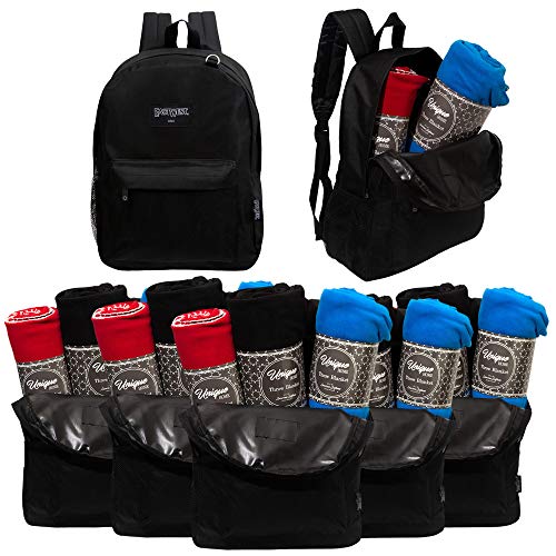 Bulk Case of 12 Backpacks and 12 Winter Throw Blankets – Wholesale Care Package – Emergencies, Homeless, Charity