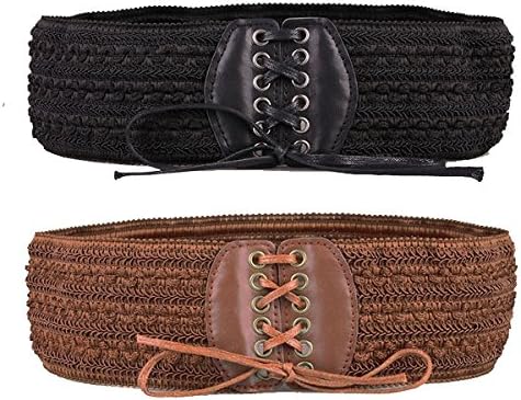 Skyflying 2PCS Women's Fashion Medieval Style Elastic Stretch Waist Belt Waistband