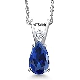 Gem Stone King 14K White Gold Teardrop Pendant Necklace for Women | 7X5MM Pear Gemstone Birthstone and 2MM Accent | With 18 Inch Chain | Jewelry Gift for Her Mom Wife