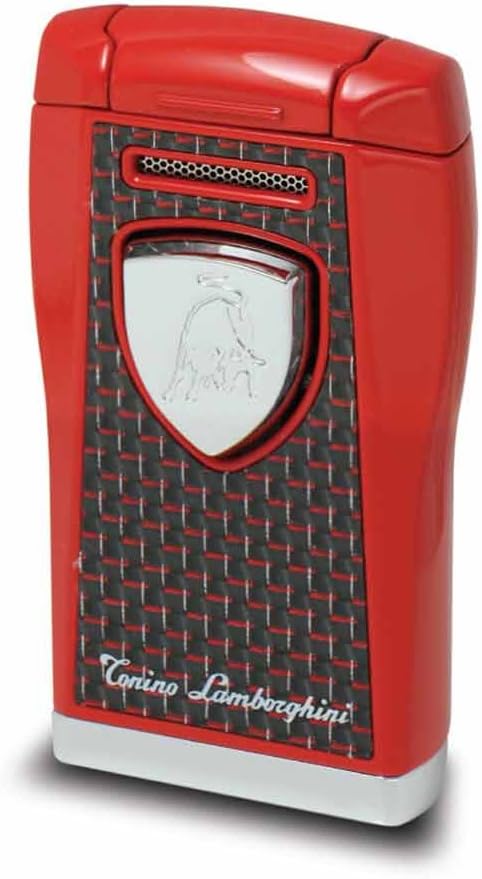 Tonino Lamborghini Argo Lighter - Red with Black & red Carbon Fiber Genuine Carbon Fiber Inlaid in Solid Metal Body