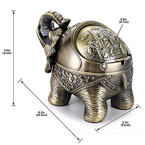 YANXUS Decorative Windproof Ashtray with Lid Vintage Elephant Cigarettes Ashtray for Outdoors Indoors Metal Smoking Ashtray Fancy Gift for Men Women