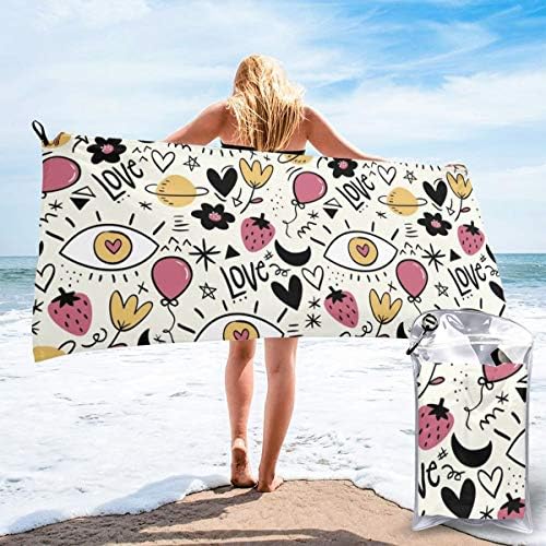 マイクロファイバートラベルタオルラブハートイラストクイックドライタオル超吸収性バスタオルキャンプ