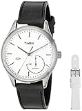 Timex Women's TWG013700 IQ+ Move Activity Tracker Black Leather Strap Smart Watch Set With Extra White Silicone Strap