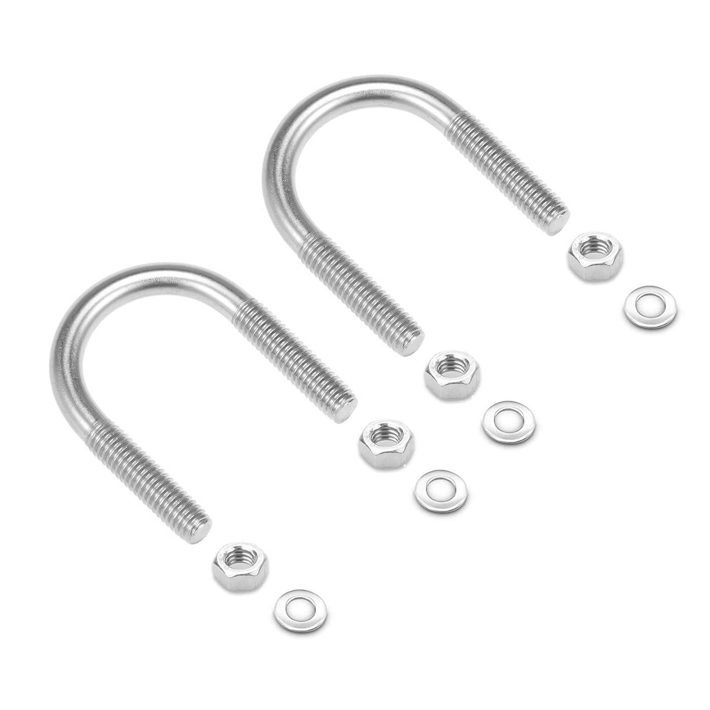 TERF® M10 X 76mm X 110mm Round U Bolts Steel U Bolt RodThread M10 (10mm) Inner Width 76mm and Length 110mm Round U Clamp Bolt with Nut and Flat Washer - Pack of 2