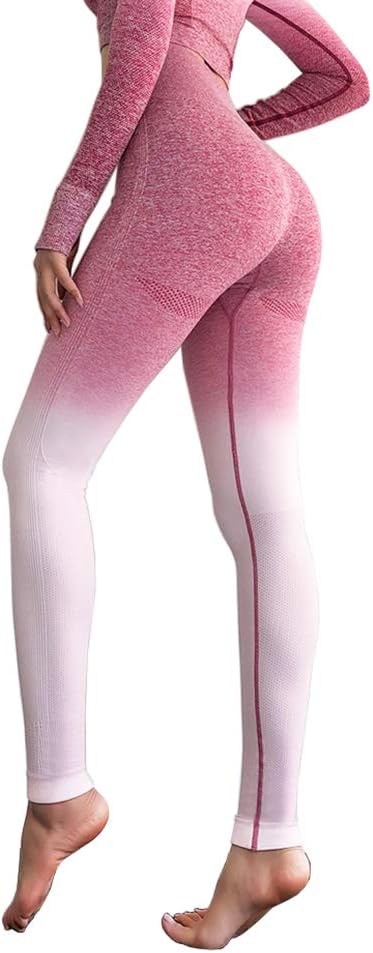 Seamless High Waisted Gym Leggings for Women Stretch Yoga Pants Ombre Workout Running Leggings