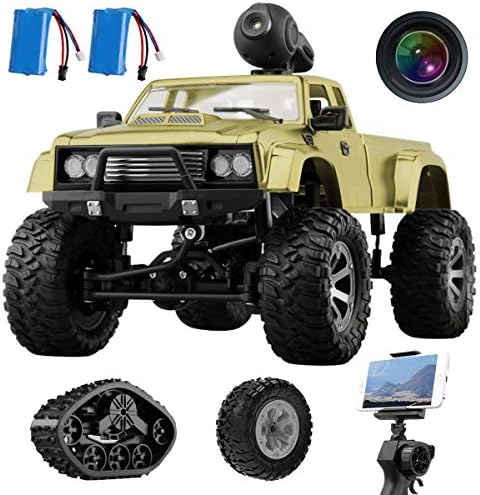 Remokids RC Military Truck with Wi-Fi HD Camera, 1:16 Scale Remote Control Off-Road Army Car 4WD 2.4Ghz Vehicle Crawler RTR for Adults and Kids (2 Batteries and 2 Kinds of Tires) (Pickup)