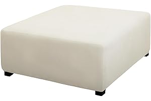 PureFit Super Stretch Form Fit Square Ottoman Cover Rectangle - Ottoman Slipcovers for Foot Stool & Folding Storage Furniture for Living Room with Nonslip Elastic Bottom (Medium-XL, Ivory)