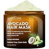 Majestic Pure Avocado and Coconut Hair Mask for Dry Damaged Hair - Infused with Biotin - Deep Conditioning, Hair Thickening, for Healthy Hydrated Hair, Sulfate Free, 16 fl oz