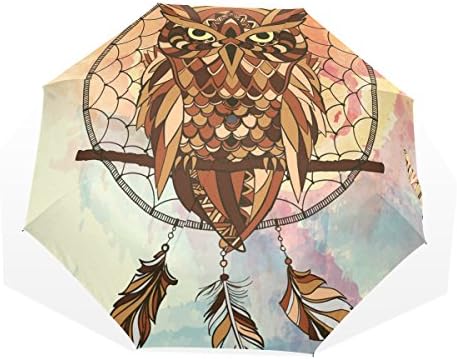 Ethel Ernest Folding Windproof Umbrella Dream Catcher In Graphic Style With Owl Waterproof Foldable Umbrella
