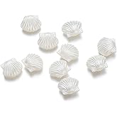30Pcs Acrylic Clam Shell Tiny Spacer Beads Pastel Color Plastic Beach Scallop Shell Craft Loose Beads for Summer Jewelry Making (14.5x12.5mm) (White)