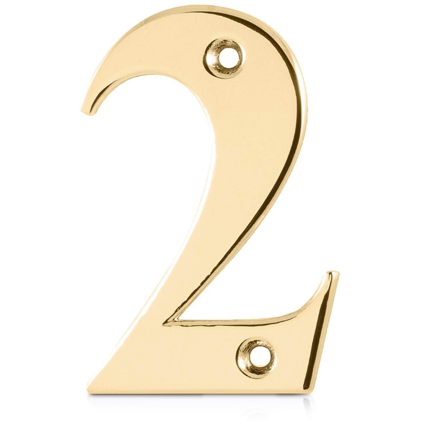 XFORT Polished Brass Front Door Number 2, House Number Suitable for All Door Types including Wooden, uPVC, and Composite.