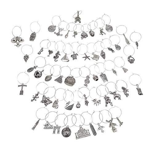 Ultimate Wine Charm Set - 56 Pieces in Six Different Styles: Beach, Wine, Travel, Sports, Animal, and Food Themes