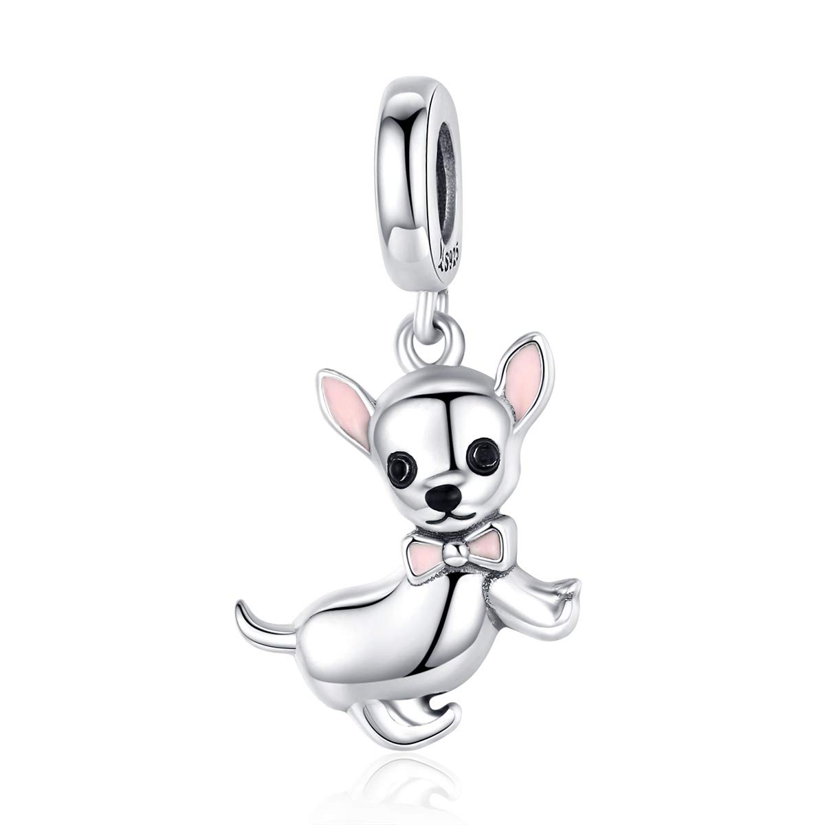NewL Cute Pet Chihuahua Dog Pendant Charm Silver 925 Pink Enamel Ear Jewelry Gifts Girl Accessoriesy