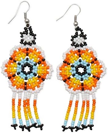 Ethnical Art Beaded Earrings Hand Crafted Fantasy Beads &amp; Metal Dangle Hook - Shines
