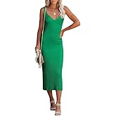 Lacozy Women's 2026 Summer Bodycon Midi Dress Sexy V-Neck Sleeveless Sweater Dress Casual Tank Top Dresses