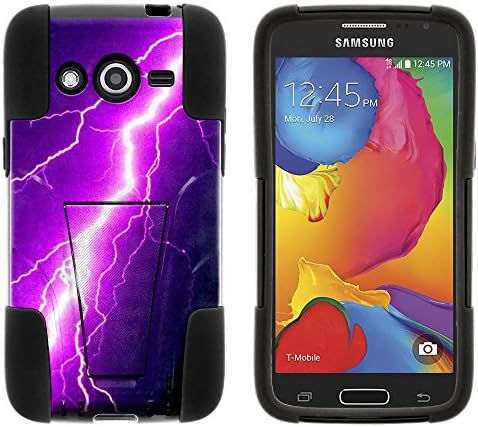 Samsung Galaxy Avant Case, Silicone Gel and PC Combination STRIKE Impact Kickstand Case with Dazzling Designs for Samsung Galaxy Avant SM-G386T (T Mobile, MetroPCS) from MINITURTLE | Includes Clear Screen Protector and Stylus Pen - Purple Lightning Bolt