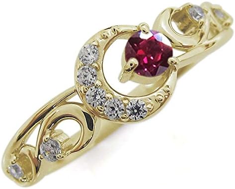 ルビー 指輪 K18イエローゴールド レディースリング 月 ムーンモチーフ リングサイズ8号