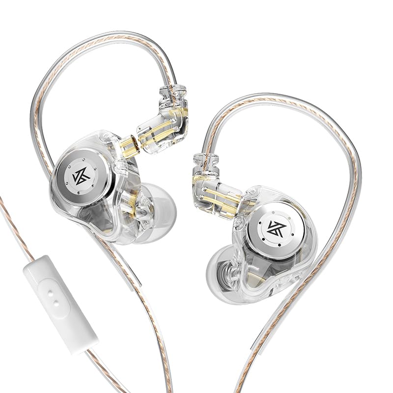 KZ EDX PRO In Ear Monitor,10MM Dual Magnetic Dynamic Unit Low Frequency HiFi Earphone Headphone with 0.75MM 2PIN Detachable Design Cable (Translucent White, With Mic)
