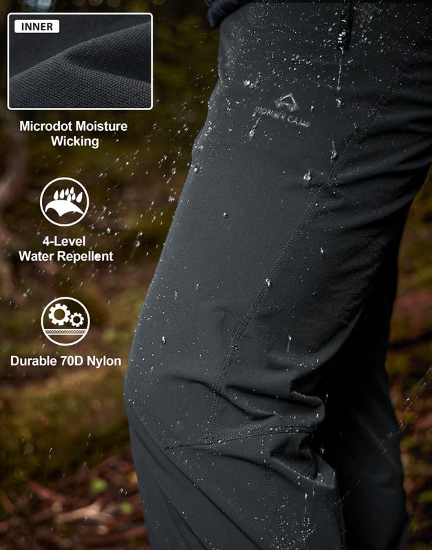Pioneer Camp Wanderhose Herren Outdoor Trekkinghose 4-Wege Stretch Wasserabweisend Atmungsaktiv Schnell Trocknend Hose mit Reißverschluss für Klettern Bergsteigen(Black;L) 4