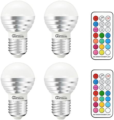 RUICAIKUN E27/E26 Standard Screw Base 16 Colors Changing Dimmable 3W RGB+White LED Light Bulb with IR Remote Control for Home Decoration/Bar/Party/KTV Mood Ambiance Lighting(Pack of 4)
