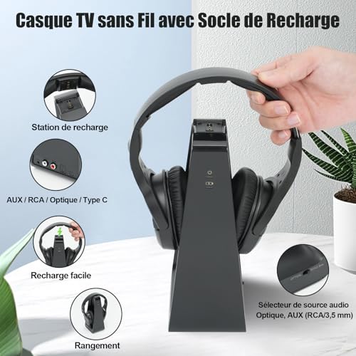 Wireless TV Headphones with Charging Base, Wireless TV Watching Headphones, Large Volume Control Buttons and Sound Amplification for Seniors, Lightweight and Comfortable Headphones