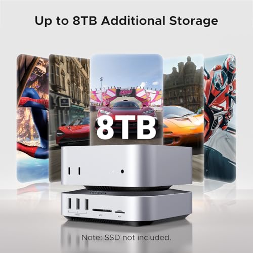 UGREEN 40Gbps Mac Mini M4 Dock with NVMe SSD Enclosure (Up to 8TB), 10-Port Hub & Stand with 5x 10Gbps USB-A/C, Up to 8K HDMI, SD/TF 4.0, 3.5mm Audio,Cooling Fan, Seamless Fit for Mac Mini M4/M4 Pro