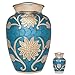 Funeral Urn by Liliane - Small Keepsake Urn Fits a Small Amount of Remains - Cremation Urn to Share a Small Amount of Human Ashes as Well as the ashes of dogs, cats or other pets - Display Keepsake Burial Urn at Home or in Niche at Columbarium - Lisette Model in two colors: Enameled in Blue or White. (Blue)