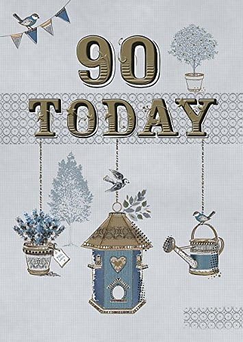 90th 90 Today Gardening Bird House Design Happy Birthday Card Lovely Verse