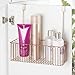 mDesign Metal Over Cabinet Bathroom Storage Organizer Holder or Basket - Hang Over Cabinet Doors - Holds Shampoo, Conditioner, Body Wash - Strong Steel Wire - Rose Gold