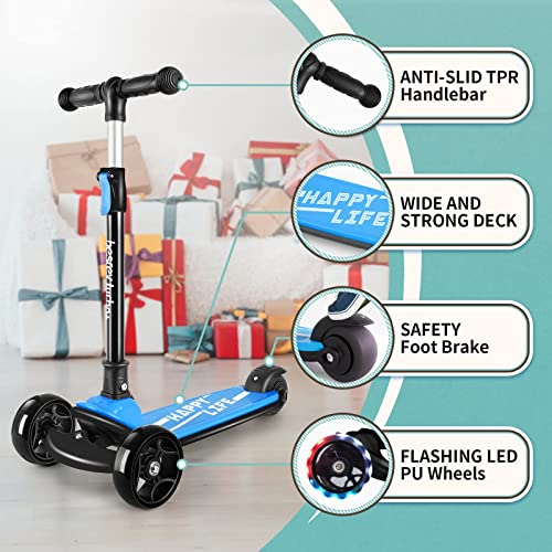 besrey 3-10 Years Child Scooter with Lights, Adjustable in 4 Heights, Blue