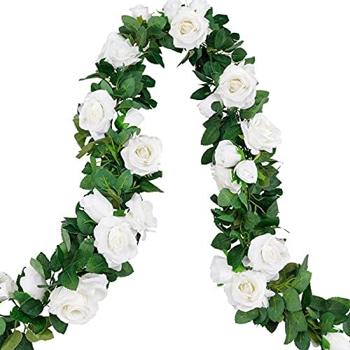 Cewor 4pcs 26 2ft Artificial Rose Garlands Fake Silk Flowers Hanging Vines For Wedding Party Home Wall Garden Hotel Outdoor Decor White Buy Online At Best Price In Uae Amazon Ae