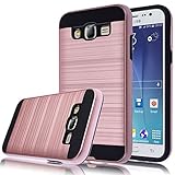 Galaxy J5 Case, Kmall 2in1 [Metal Brushed Texture] Impact Resistant Heavy Duty Hybrid Dual Layer Full-Body Shockproof Protective Cover Skin Shell For Samsung Galaxy J5 J500H J500M [Rose Gold]