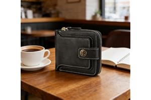 Portable PU Wallet for Men, Bifold Zipper Wallet with 7 Card Slots and 3 Clear ID Windows, Multi- Functional Pocket Wallets t